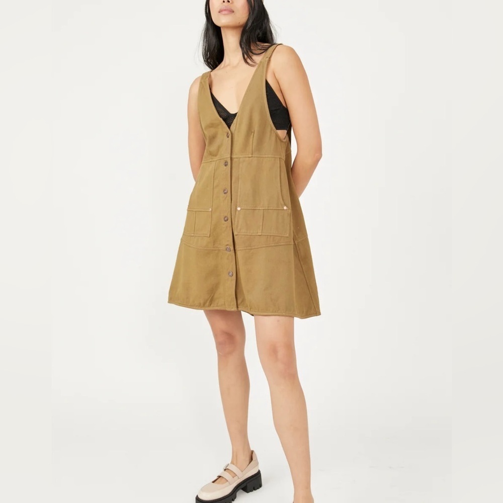 Free People We the Free Pocket Full of Sunshine Dress Olive Button Front